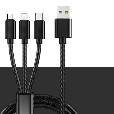 Multi Charging Cable 3 in 1 Premium Nylon Braided Multiple USB Charging Cord Type C / Micro USB Connector Compatible IOS Android